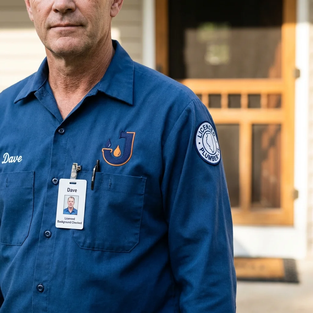 Licensed plumber showing ID badge in Roodhouse, IL