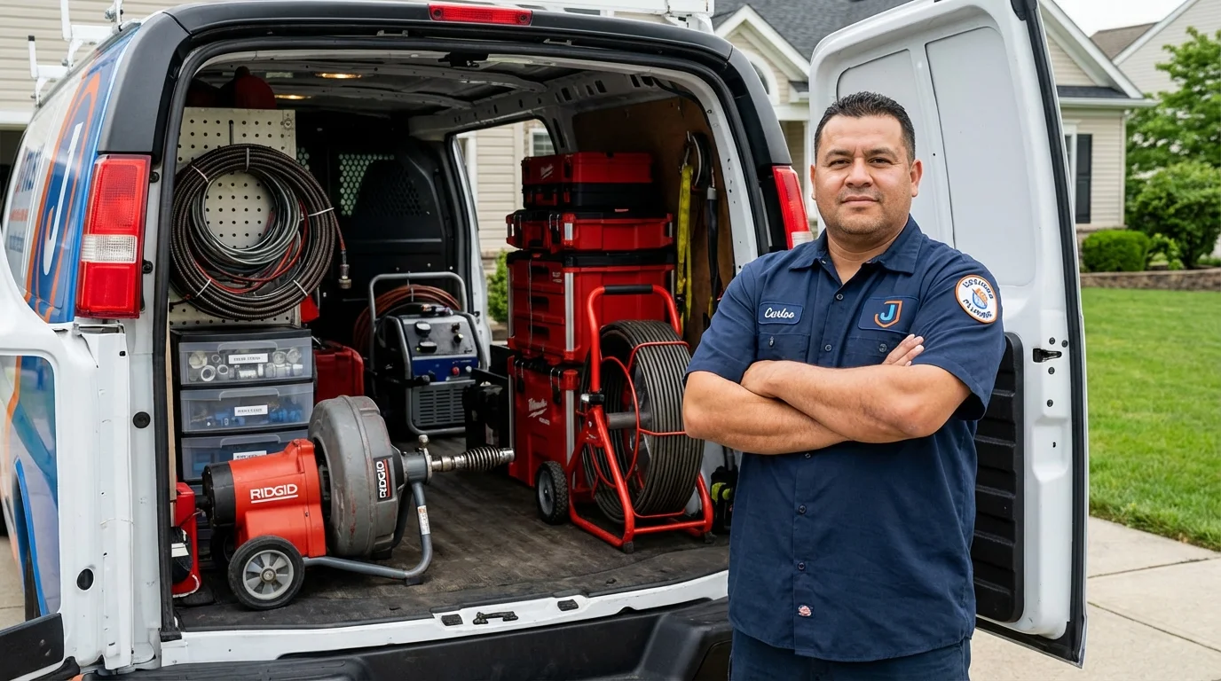 Professional drain cleaning equipment and Johns Plumbing LLC plumber in Roodhouse