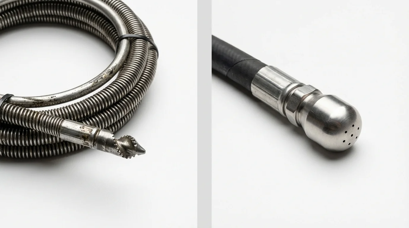 Drain snake cable and hydro jetting nozzle used for drain cleaning in Roodhouse, IL