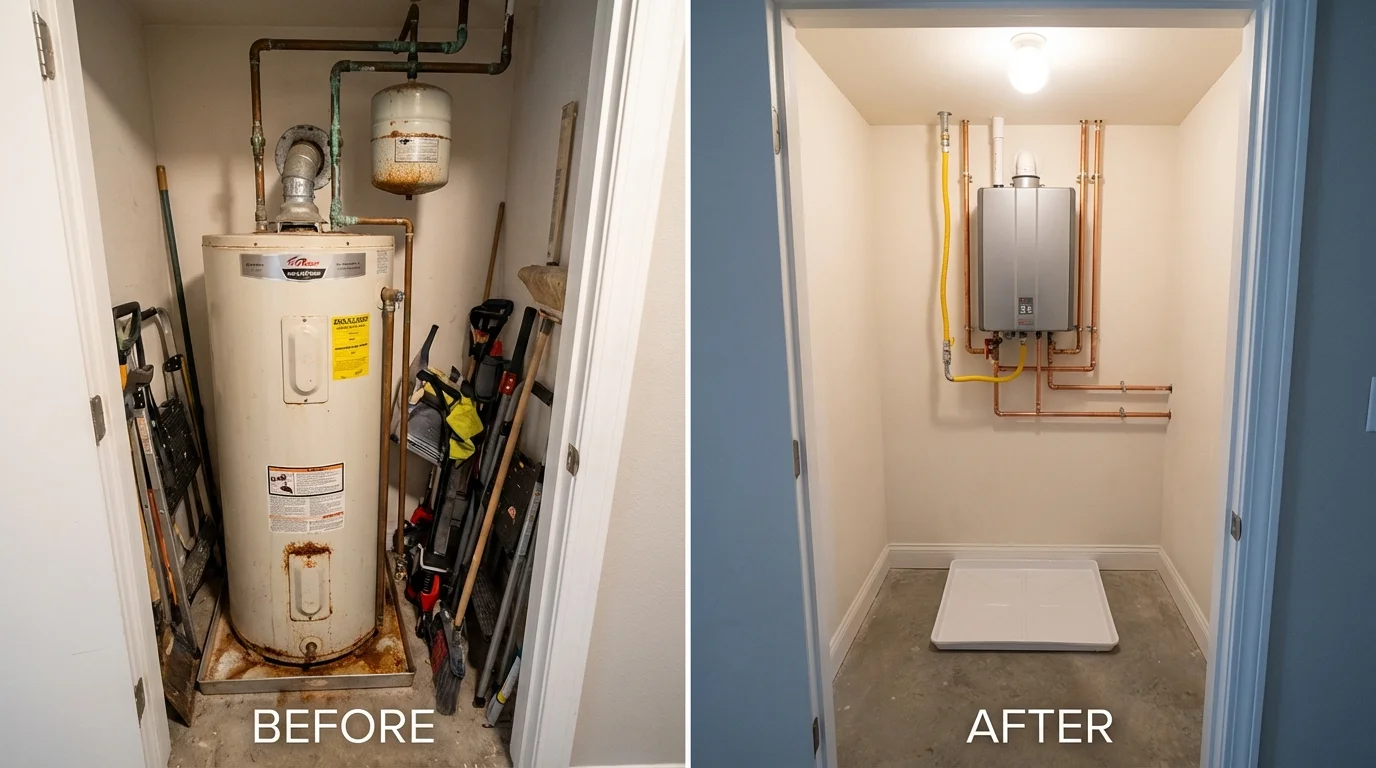 Tank water heater versus wall-mounted tankless unit comparison for Roodhouse, IL homeowners