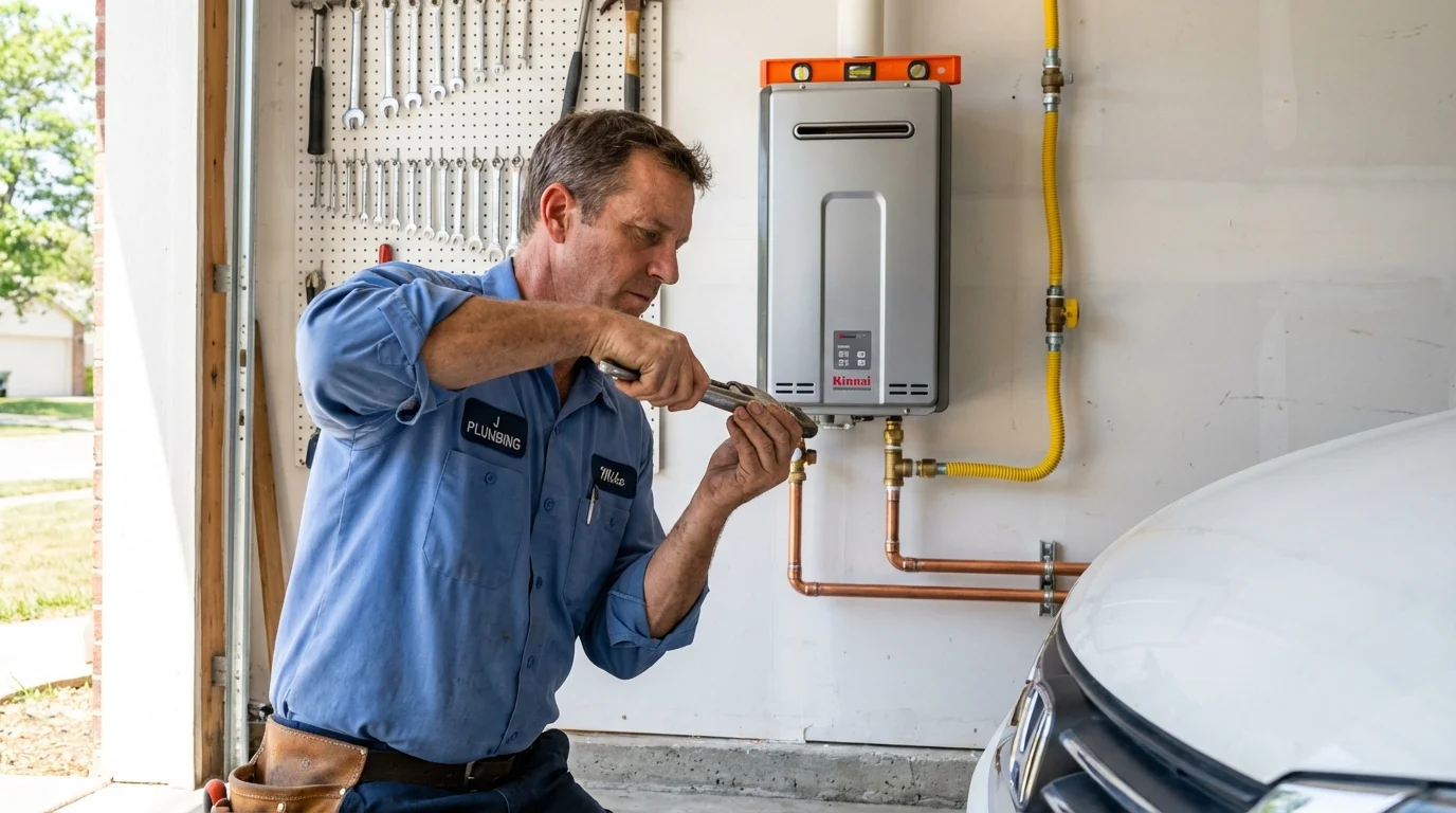 Tankless water heater installation by a Johns Plumbing LLC plumber in Roodhouse